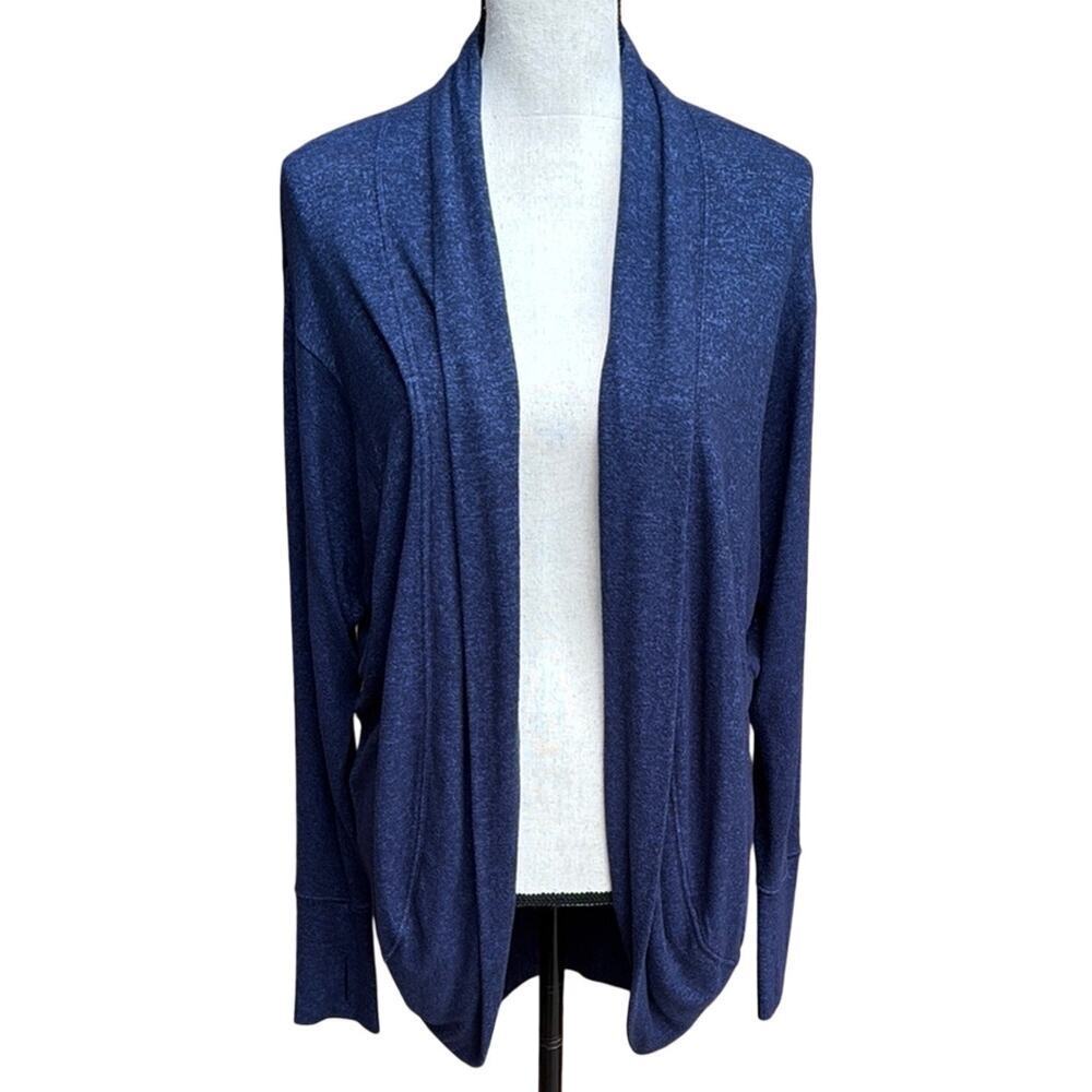 Athleta Luxe Pose Wrap Cardigan Navy Blue Open Front Small Athleisure Sweater